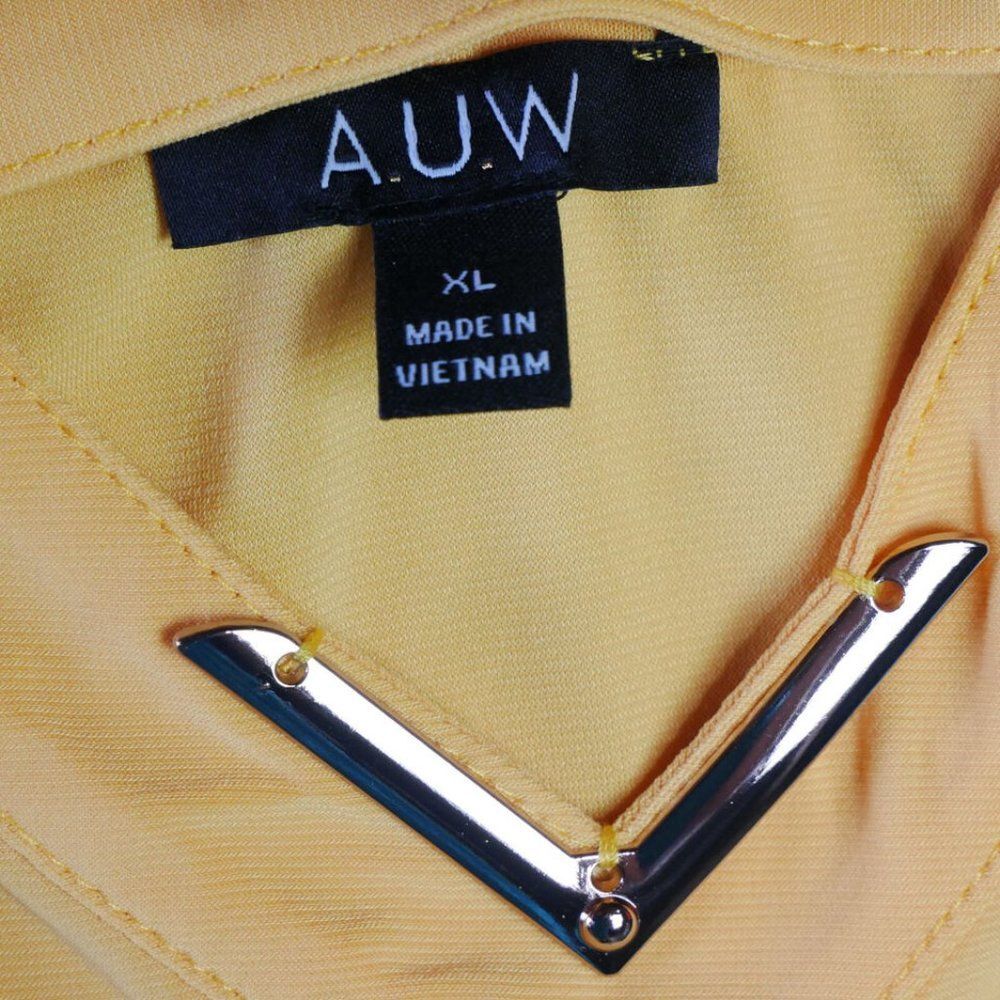 AUW Womens Size XL Canary Yellow Cut Out Top Rounded Sleveless Blouse RE… - Picture 5 of 14